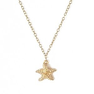 J. Crew Crystal Encrusted Gold Tone Starfish Charm Pendant Necklace - 24" Length